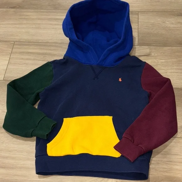 Polo Ralph Lauren Kids Multi Color Block Cotton Blend Hoodie Size (7) - Picture 1 of 4